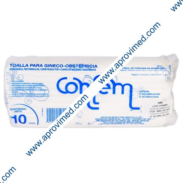 TOALLA PARA GINECO-OBSTETRICIA (Confem) Bolsa c/10 Pzs.