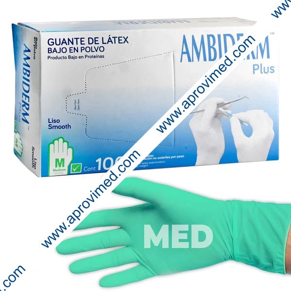 AMBIDERM Plus GUANTE LTX EXPLORACIÓN VERDE No Estéril MED. c/100 Pzs.