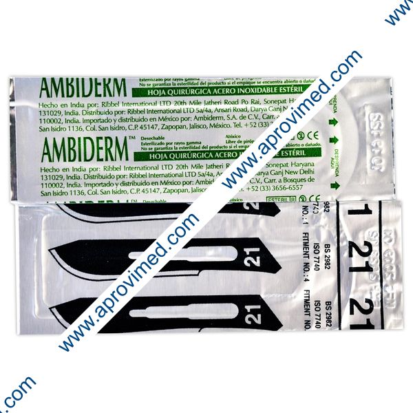 HOJA PARA BISTURÍ Acero Inoxidable (Ambiderm) No. 21 c/1 Pza.