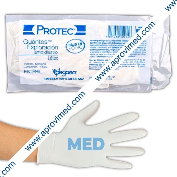 GUANTE LÁTEX EXPLORACIÓN Estéril (Protec) MEDIANO c/1 Pza.