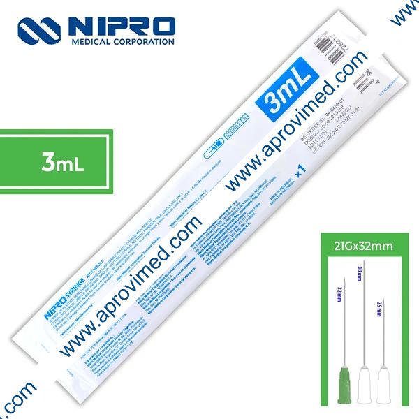 JERINGA  3 mL. (Nipro) c/AGUJA 21Gx32mm. c/1 Pza.