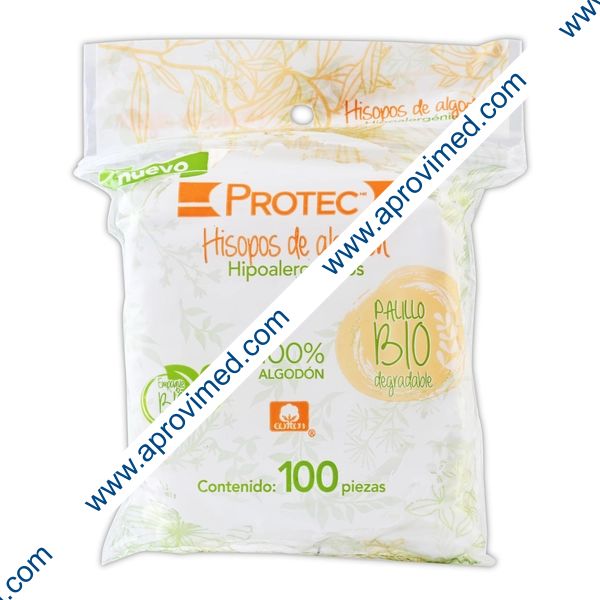 HISOPOS DE ALGODÓN Biodegradables (Protec) Bolsa c/100 Pzs.