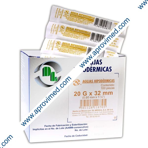 AGUJA HIPODÉRMICA (DL) 20Gx1-1/4"(32mm) Cja. c/100 Pzs.