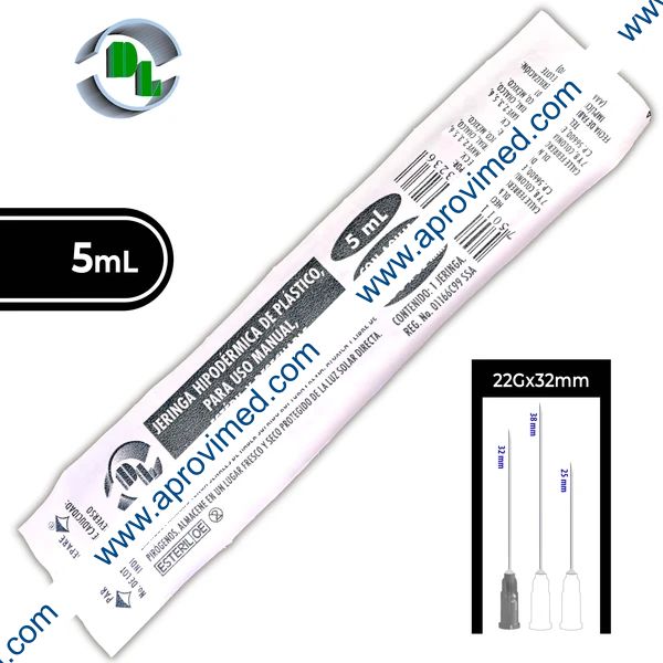 JERINGA  5 mL. (DL) c/AGUJA 22Gx32mm. c/1 Pza.