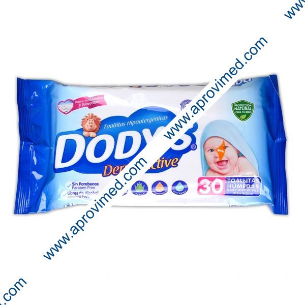DODYS DERMO ACTIVE (Azul) Toallitas Húmedas 18.2x16.2cm. Paq. c/ 30 Pzs.