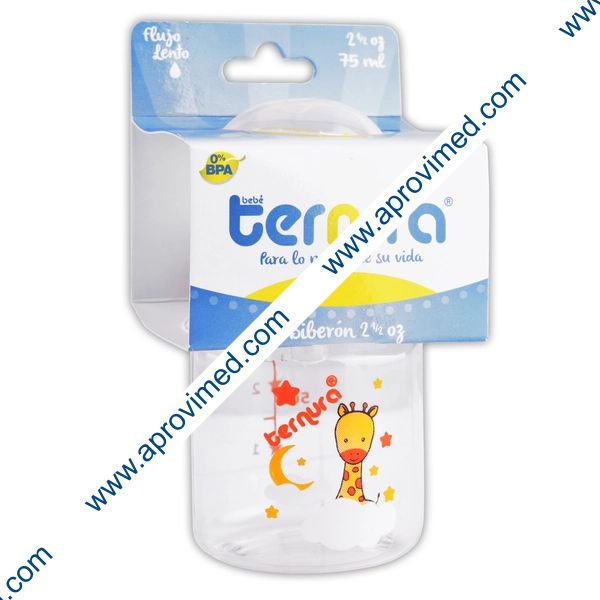 BIBERÓN DECORADO c/MAMILA "Ternura" 2.5 OZ/75 ML.