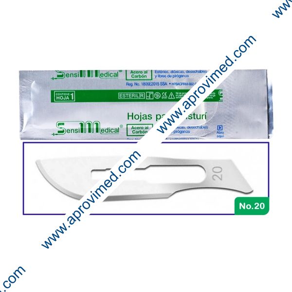 HOJA PARA BISTURÍ Acero al Carbón (SensiMedical) No. 20 c/1 Pza.