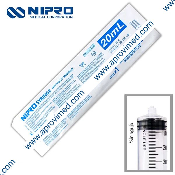 JERINGA 20 mL. (Nipro) Pivote Luer Lock s/AGUJA c/1 Pza.