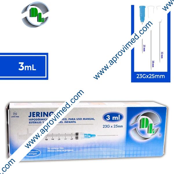 JERINGA  3 mL. (DL) c/AGUJA 23Gx25mm. c/5 Pzs.