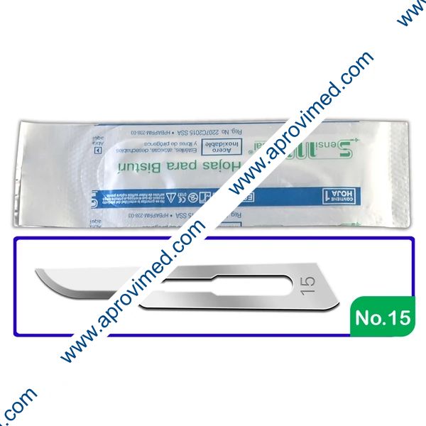 HOJA PARA BISTURÍ Acero Inoxidable (SensiMedical) No. 15 c/1 Pza.