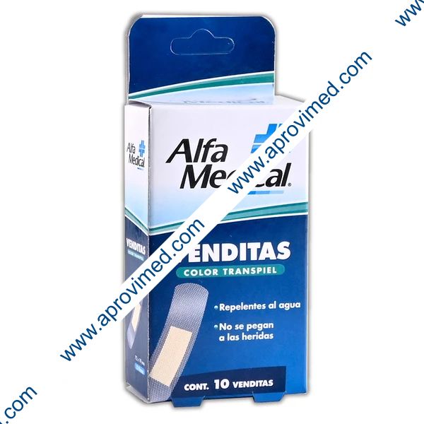 VENDITAS COLOR TRANSPIEL (Alfa Medical) 19x72mm. Cja. c/10 Pzs.