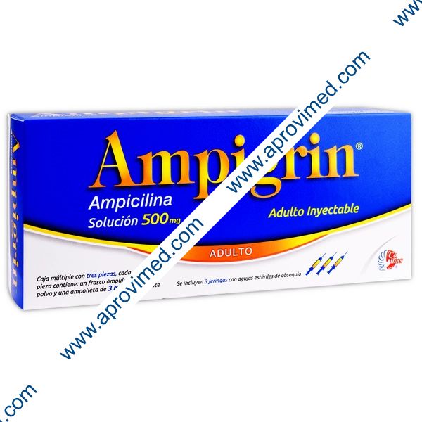 AMPIGRIN Adulto Sol. Iny. c/3 FCO. AMP. 500 MG. y 3 Jeringas.