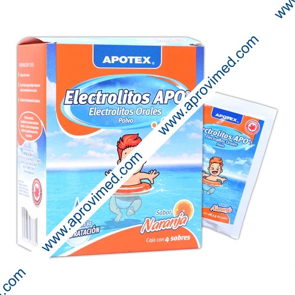 ELECTROLITOS APO POLVO Sab. NARANJA Cja. c/ 4 SOBS. 28.3 G. p/1 L.