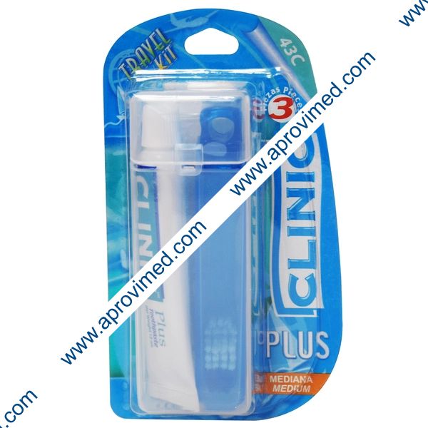 CEPILLO DENTAL (Clinic) TRAVEL KIT 43C PLUS Mediano c/3 Pzs.