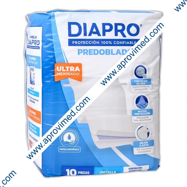 DIAPRO PAÑAL PREDOBLADO Absorción Avanzada UNITALLA c/10 Pzs.