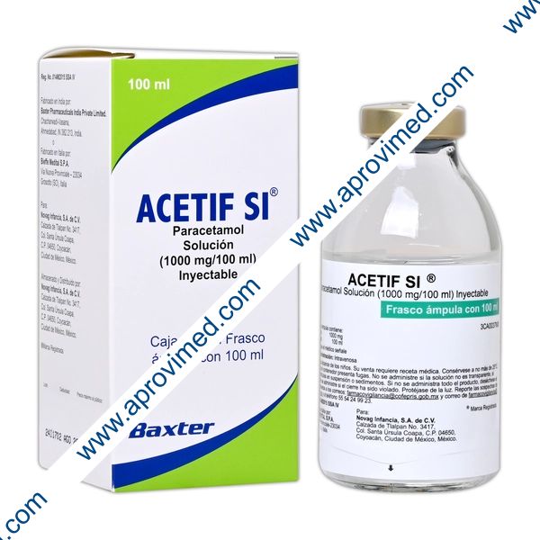 ACETIF SI Sol. Iny. c/1 FCO. AMP. 100 ML. 1000 MG/100 ML.