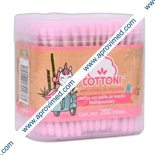 APLICADORES DE ALGODÓN Kids (Cottoni) Col. Rosa Tarro c/200 Pzs.