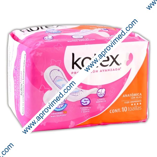 KOTEX ANATÓMICA c/ALAS Flujo Abundante c/10 Toallas.