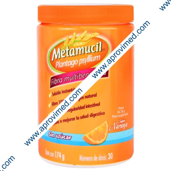 METAMUCIL POLVO Sab. Naranja s/AZÚCAR Fco. c/174 G. 56.18 G/100 G.