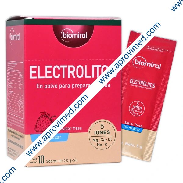 ELECTROLITOS (Biomiral) POLVO Sab. FRESA Cja. c/10 SOBS. 5 G. p/667 ML.