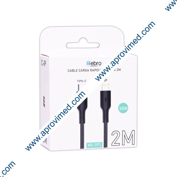 CABLE Eda. USB Tipo-C 3.0A / Sda. iPhone / 2.0 Mts. Mod. WD-25TL Col. Negro.