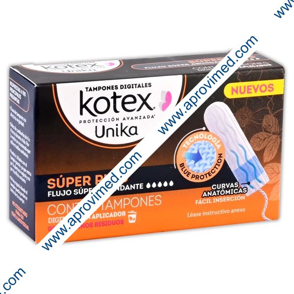 KOTEX UNIKA TAMPONES SÚPER PLUS Flujo Súper Abundante c/12 Pzs.