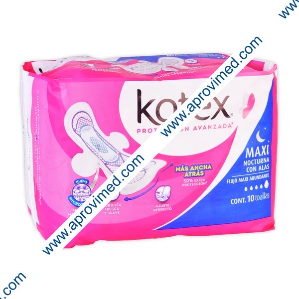 KOTEX MAXI NOCTURNA c/ALAS Flujo Maxi Abundante c/10 Toallas.