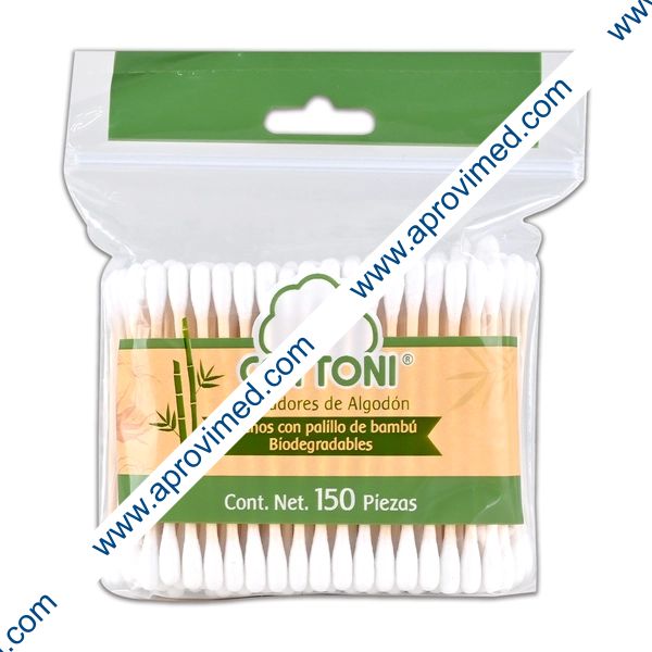 APLICADORES DE ALGODÓN BIODEGRADABLES (Cottoni) Bolsa c/150 Pzs.