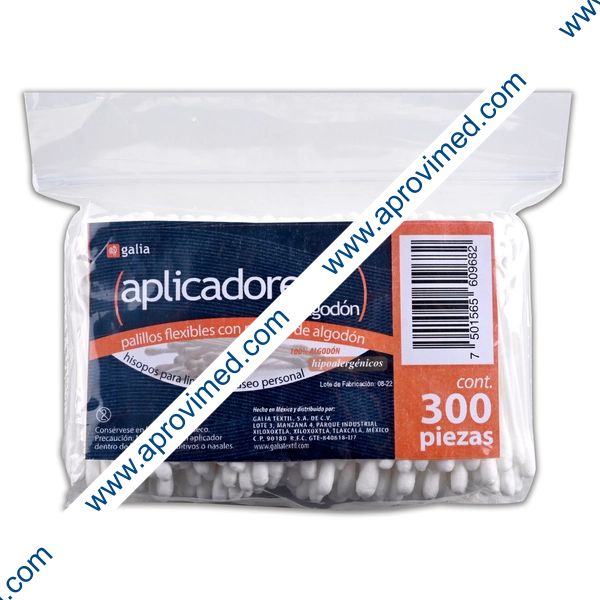 APLICADORES DE ALGODÓN (Galia) Bolsa c/300 Pzs.
