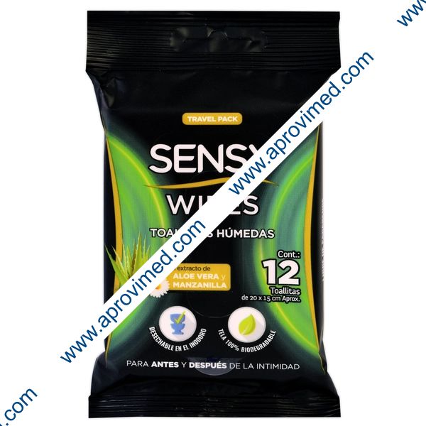 SENSY WIPES Toallitas Húmedas Paq. c/12 Pzs.
