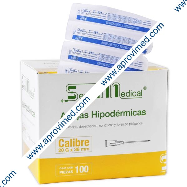AGUJA HIPODERMICA (SensiMedical) 20Gx1-1/2"(38mm) Cja. c/100 Pzs.