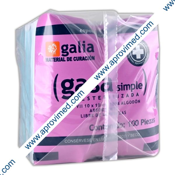 GASA SIMPLE ESTÉRIL (Galia) 10x10cm. T20x12, 8C. Refill c/100 Sobs.