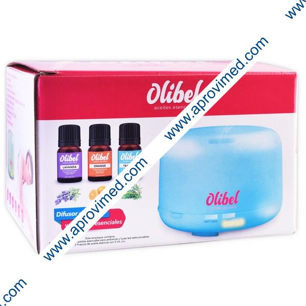 OLIBEL DIFUSOR DE AROMA y 3 ACEITES ESENCIALES 5 ML. c/CONTROL REMOTO.
