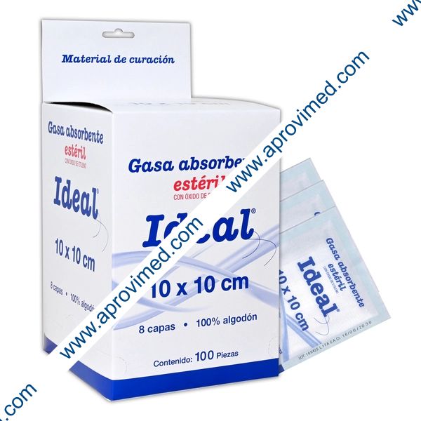 GASA ABSORBENTE Estéril (Ideal) 10x10cm. T20x12, 8C. Exhib. c/100 Sobs.