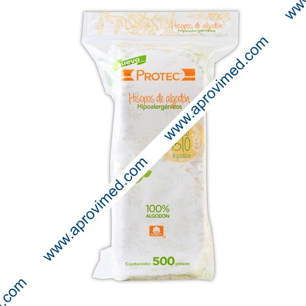 HISOPOS DE ALGODÓN Biodegradables (Protec) Bolsa c/500 Pzs.