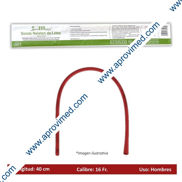 SONDA NELATON de LATEX (SensiMedical) Long. 40cm. Cal. 16 Fr. c/1 Pza.