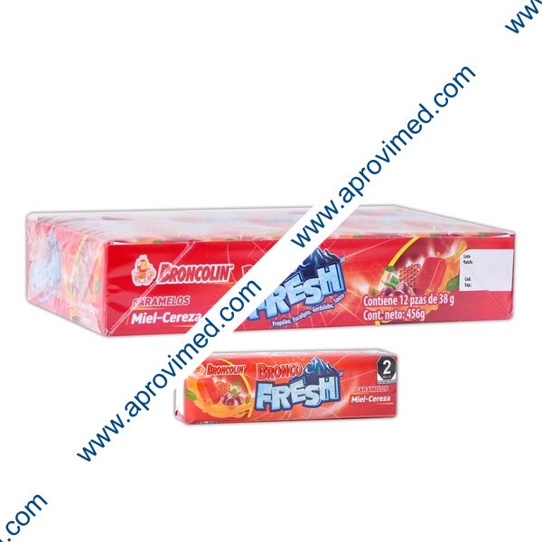 BRONCO FRESH CARAMELO Sab. Miel-Cereza EXHIB. 12x9 Pzs. 456 G.