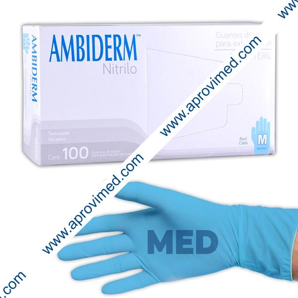 AMBIDERM NITRILO GUANTE EXPLN. AZUL No Estéril "MED" c/100 Pzs.
