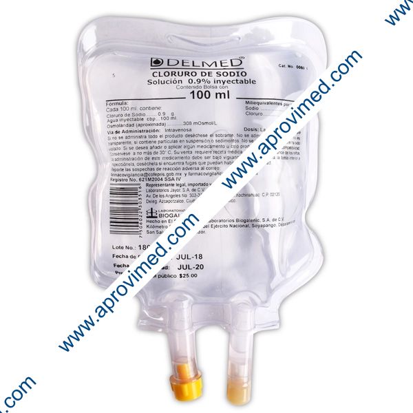 DELMED (Cloruro de Sodio) Sol. Iny. 0.9% Bolsa  100 ML.