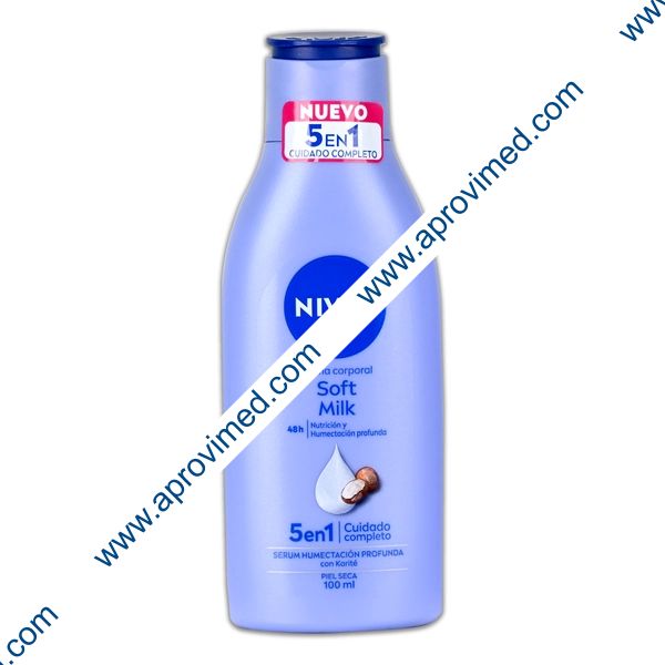 NIVEA SOFT MILK 48H Crema Corporal 5 en 1 Piel Seca 100 ML.