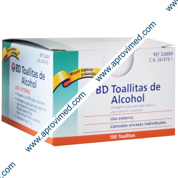 TOALLITAS de ALCOHOL BD Caja c/100 Pzs.