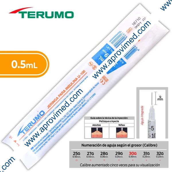 JERINGA  0.5mL. (Terumo) Insulina c/AGUJA INTEGRADA 30Gx9mm. c/1 Pza.