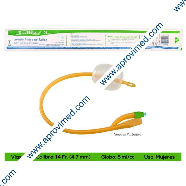 SONDA FOLEY de LATEX (SensiMedical) 2V/GLB 5/Cal. 14 Fr. c/1 Pza.