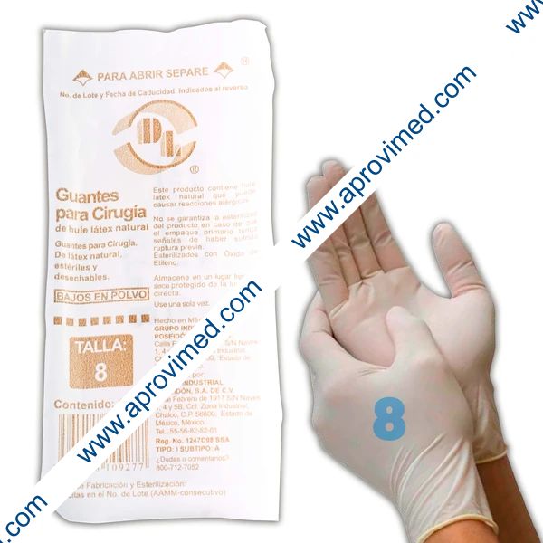 GUANTES LÁTEX PARA CIRUGÍA Estéril (DL) Talla 8 c/1 PAR.