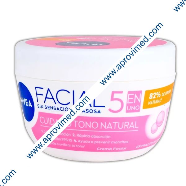 NIVEA FACIAL 5en1 Cuidado Tono Natural CREMA Tarro 200 ML.