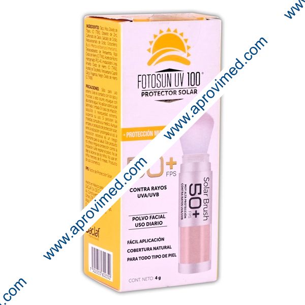 FOTOSUN UV 100 Bloqueador Solar BRUSH c/BROCHA FPS50+UVA/UVB POLVO Tubo c/4 G.