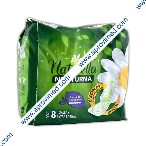 NATURELLA NOCTURNA Flujo Super Abundante c/8 Toallas Ex-Largas.