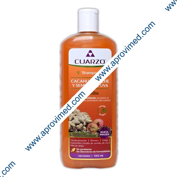 SHAMPOO CACAHUANANCHE y SEMILLA DE UVA (Cuazo) Fco. 550 ML.