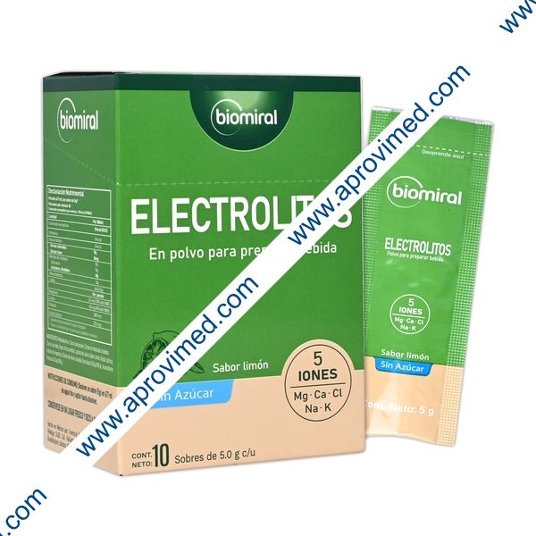 ELECTROLITOS (Biomiral) POLVO Sab. LIMÓN Cja. c/10 SOBS. 5 G. p/667 ML.