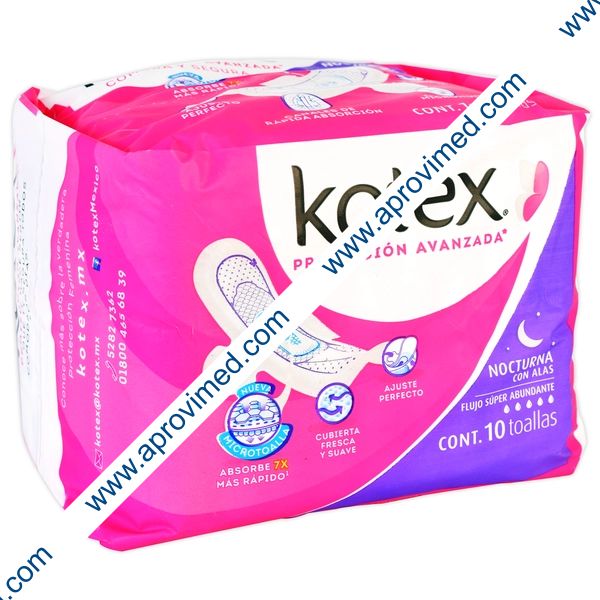 KOTEX NOCTURNA c/ALAS Flujo Super Abundante c/10 Toallas.